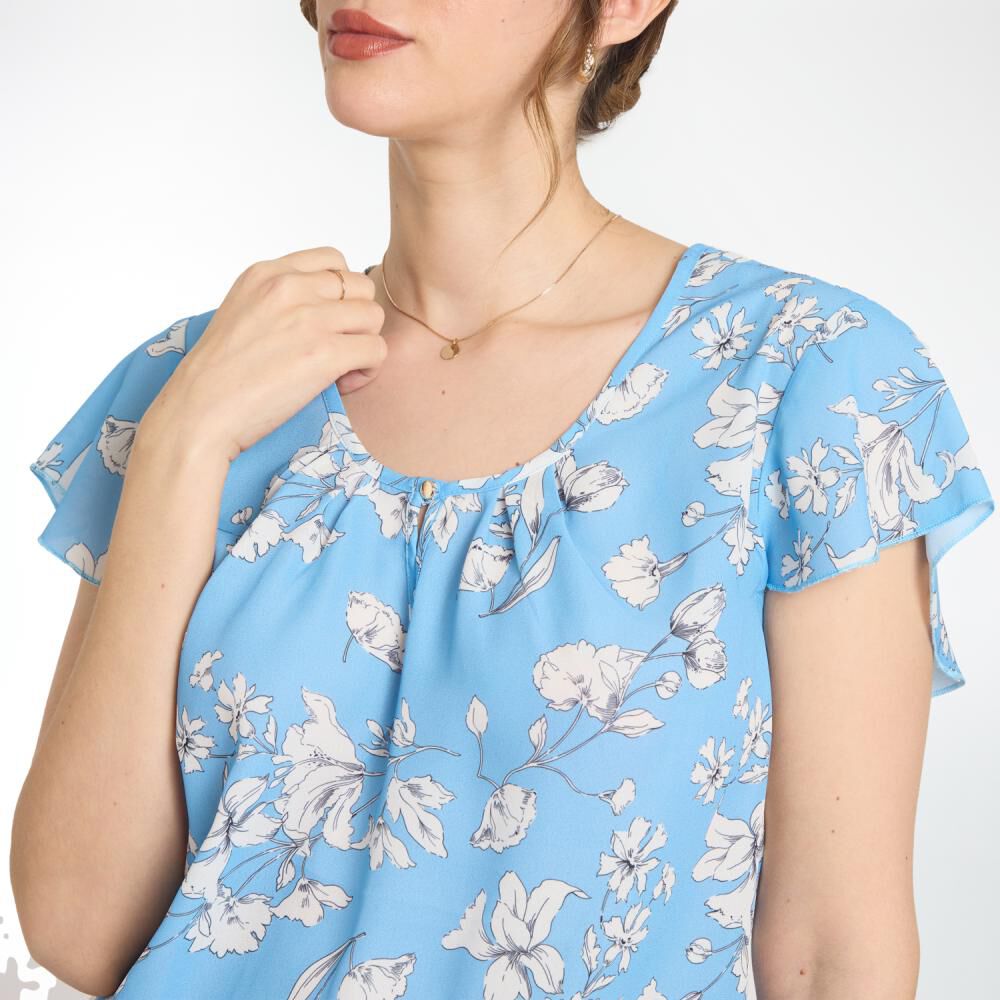 Blusa Full Print Sin Mangas Con Vuelos Cuello Redondo Mujer Lesage image number 4.0