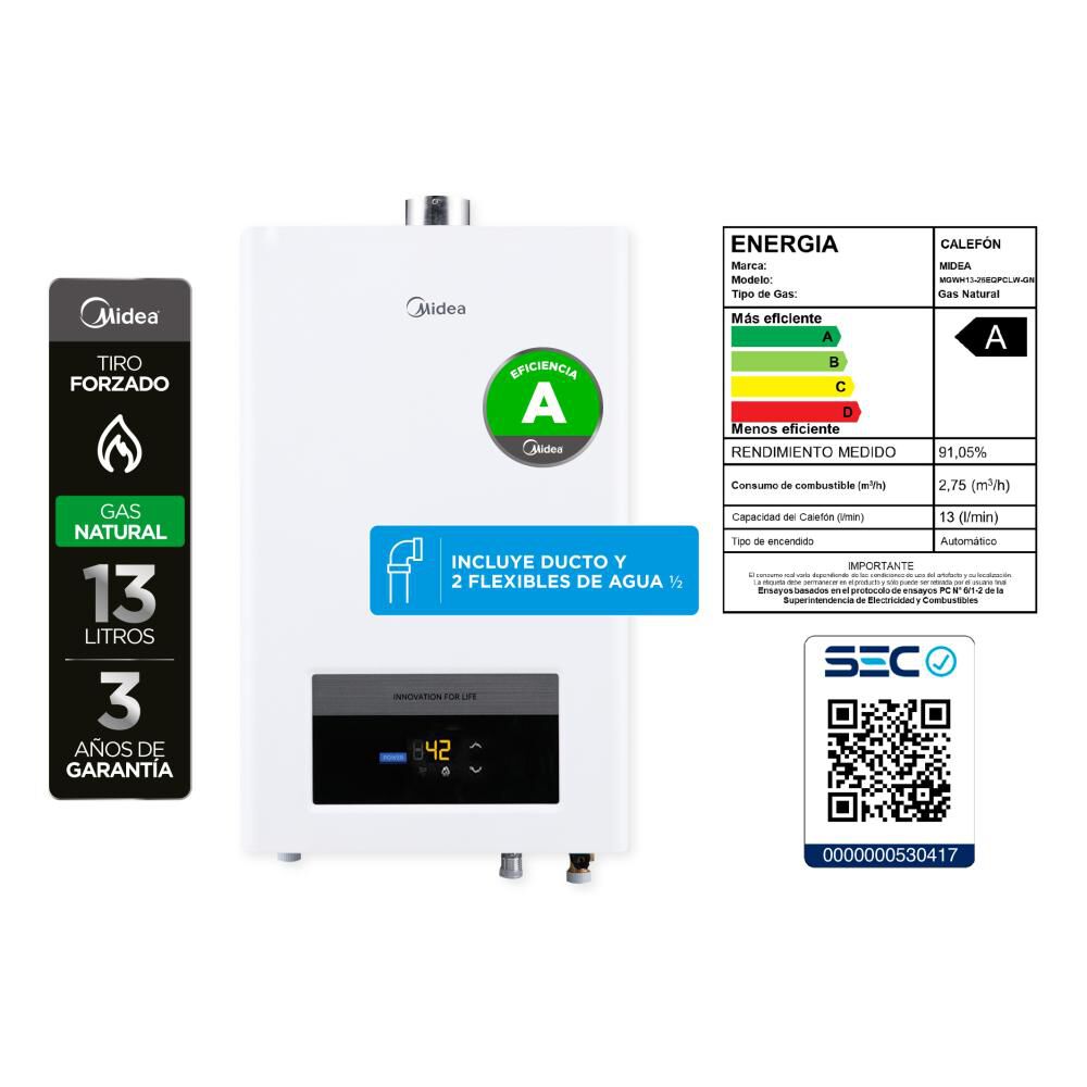 Calefont Midea  MGWH13-26EQPCLW-GN / Tiro Forzado / Gas Natural  / 13 Litros image number 6.0