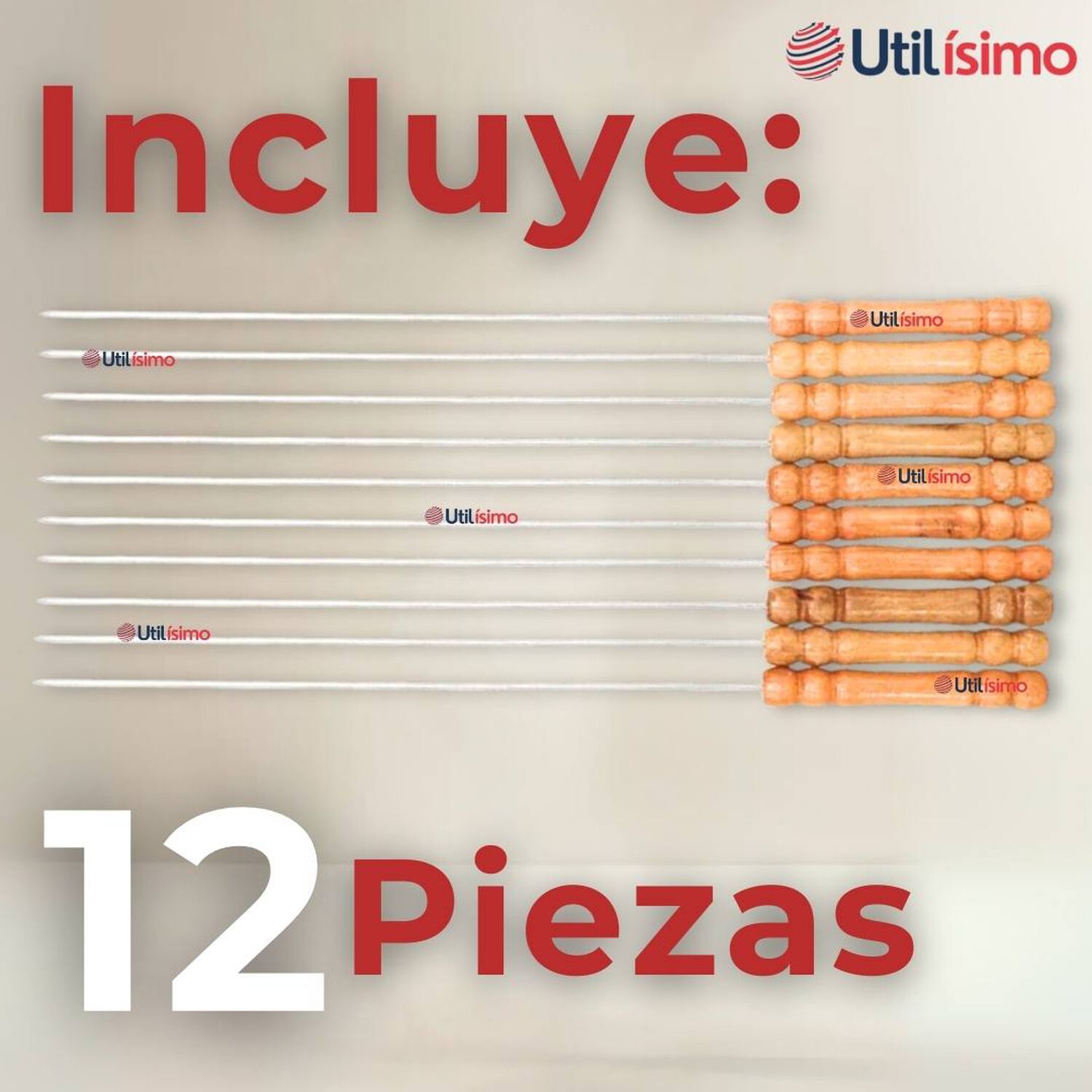 Pack 12 Pinchos De 40cm Para Anticuchos Brochetas Asados Mango De Madera image number 1.0