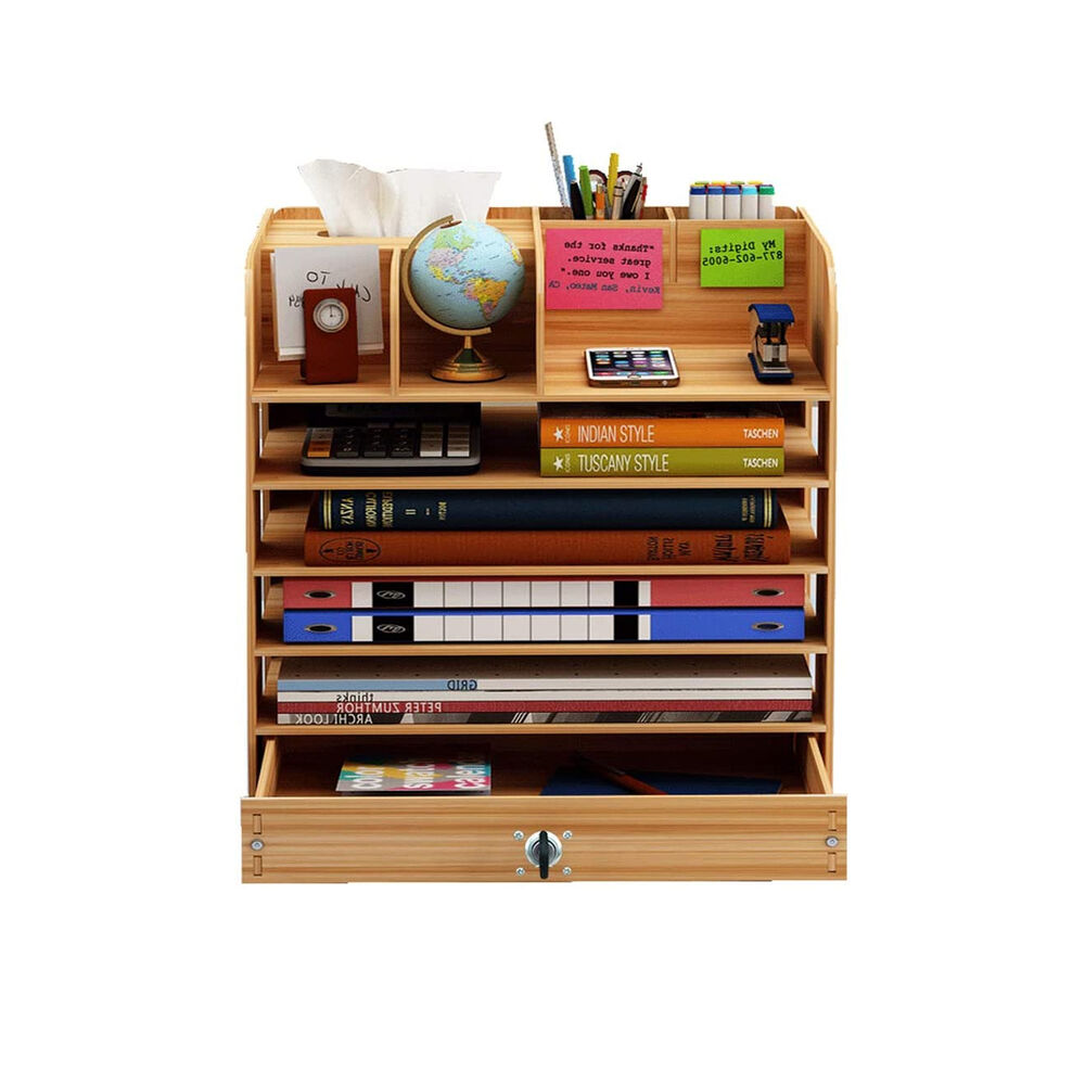 Organizador De Escritorio Multiuso De Madera Café image number 2.0