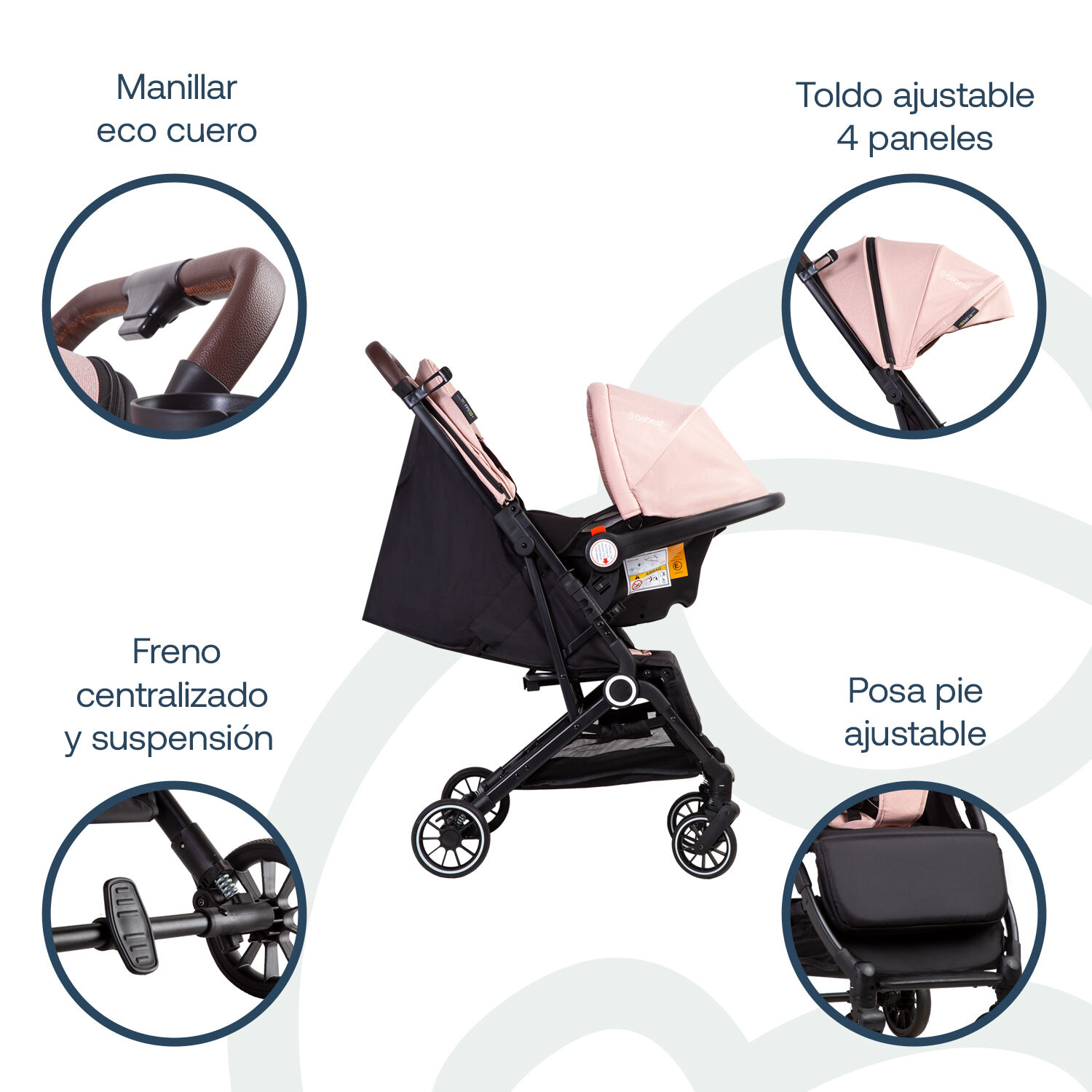 Coche Maleta Compacto Travel System Soho Rosa Bebesit image number 3.0