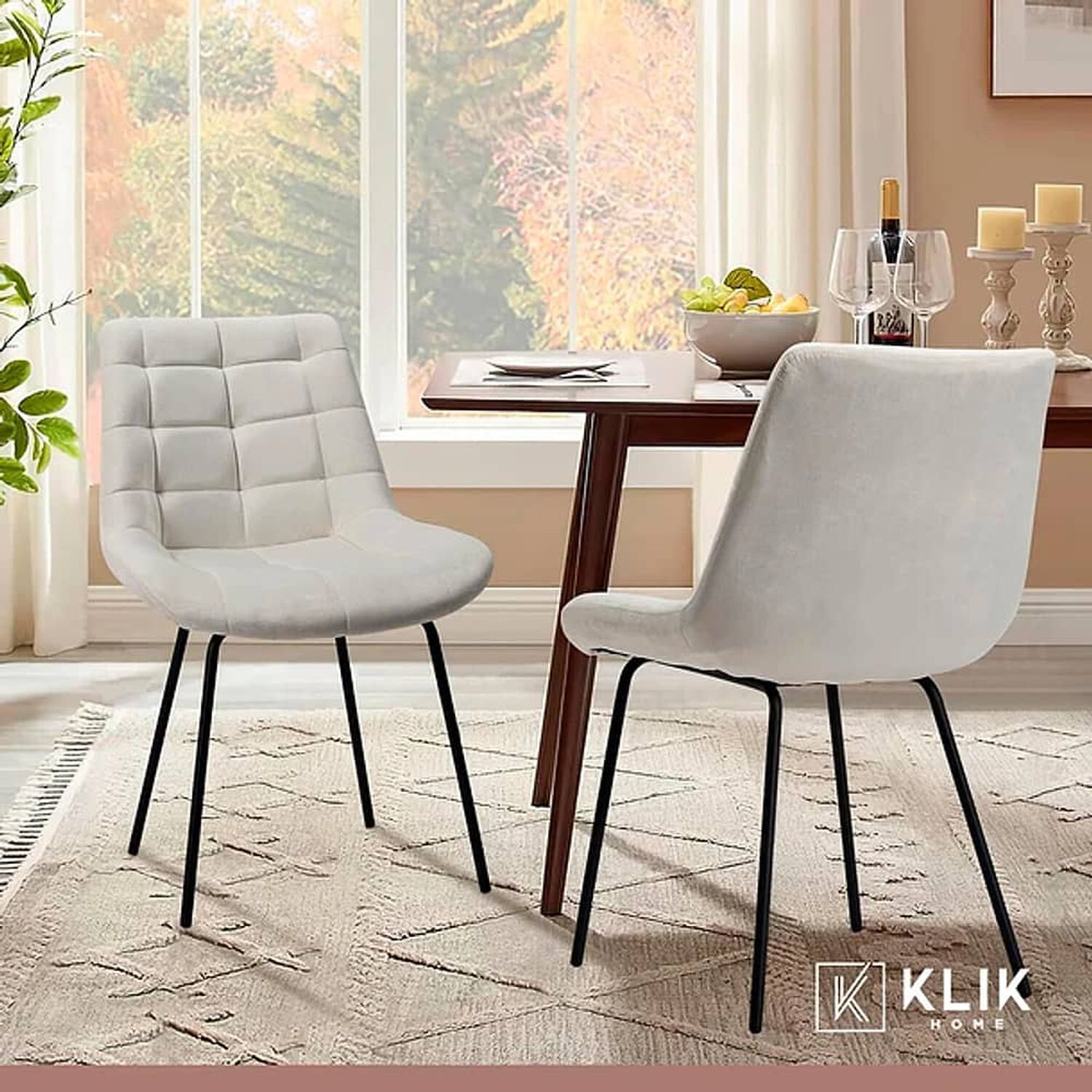Comedor Mesa Eames 80cm Redonda Vidrio + 4 Silla Macron Terciopelo - Beige image number 7.0