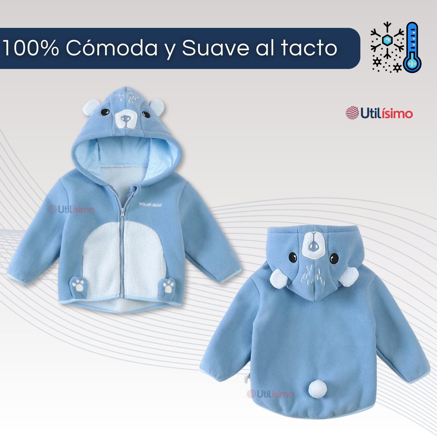 Chaqueta Polar Manga Larga Con Capucha Ni&ntilde;o Y Ni&ntilde;a Azul Oso image number 4.0