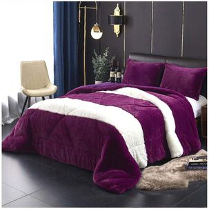 Cubrecama Peludo Con Chiporro 2 Plazas Morado