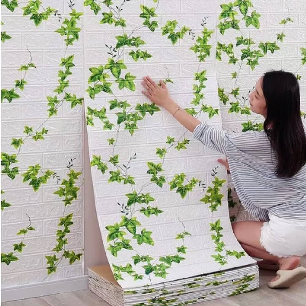 Pack 10 Lamina Papel Mural Autoadhesivo 3d Ladrillo Plantas image number 3.0