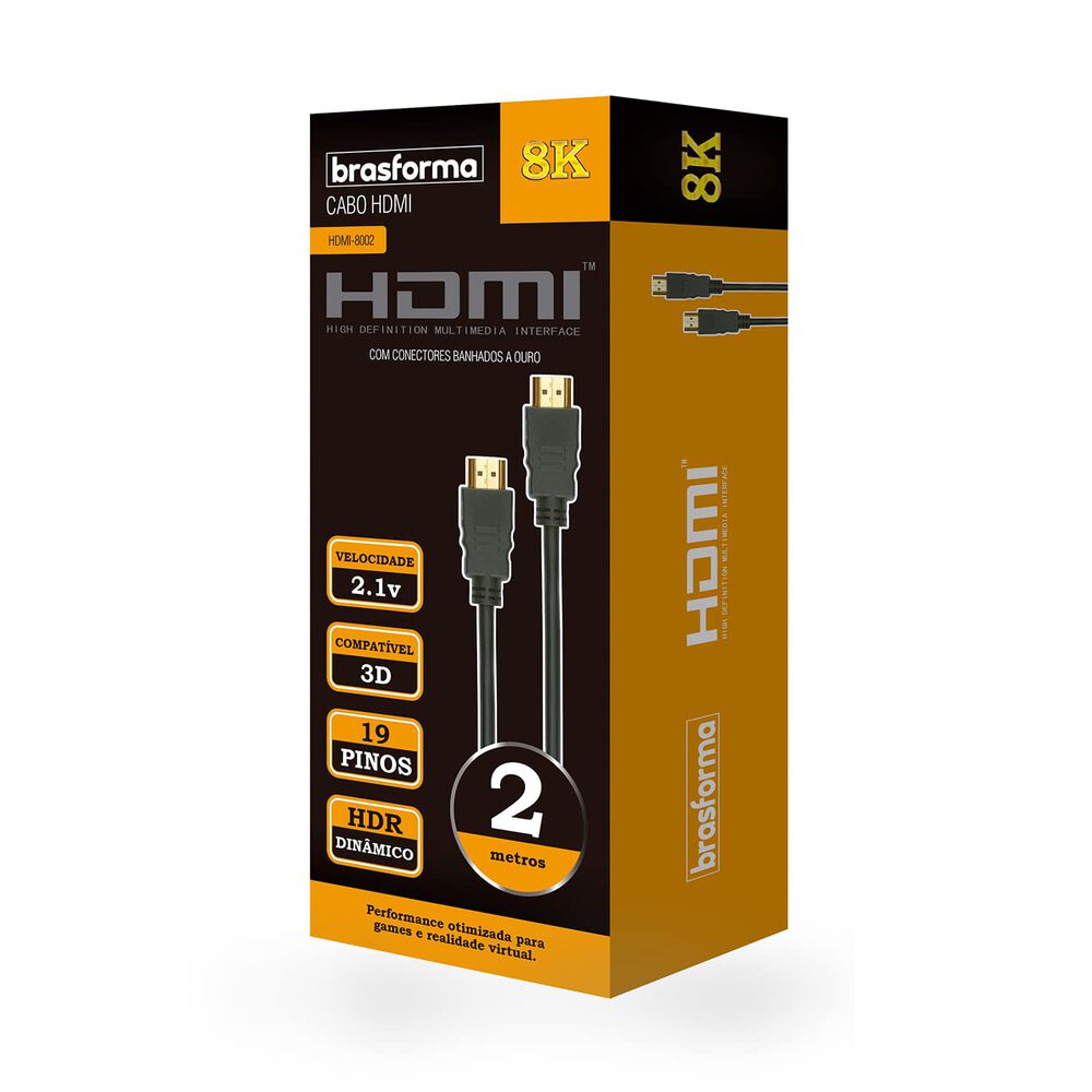 Cable Hdmi 8k - 2mts - 2.1v - 3d Ready - Arc Hdmi8002 Brasforma image number 0.0