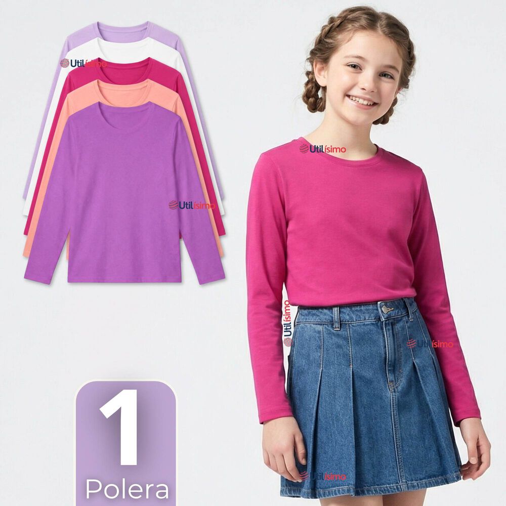 Polera Camiseta Polar Primera Capa Cuello Redondo Manga Larga Colores Surtido Ni&ntilde;a image number 0.0