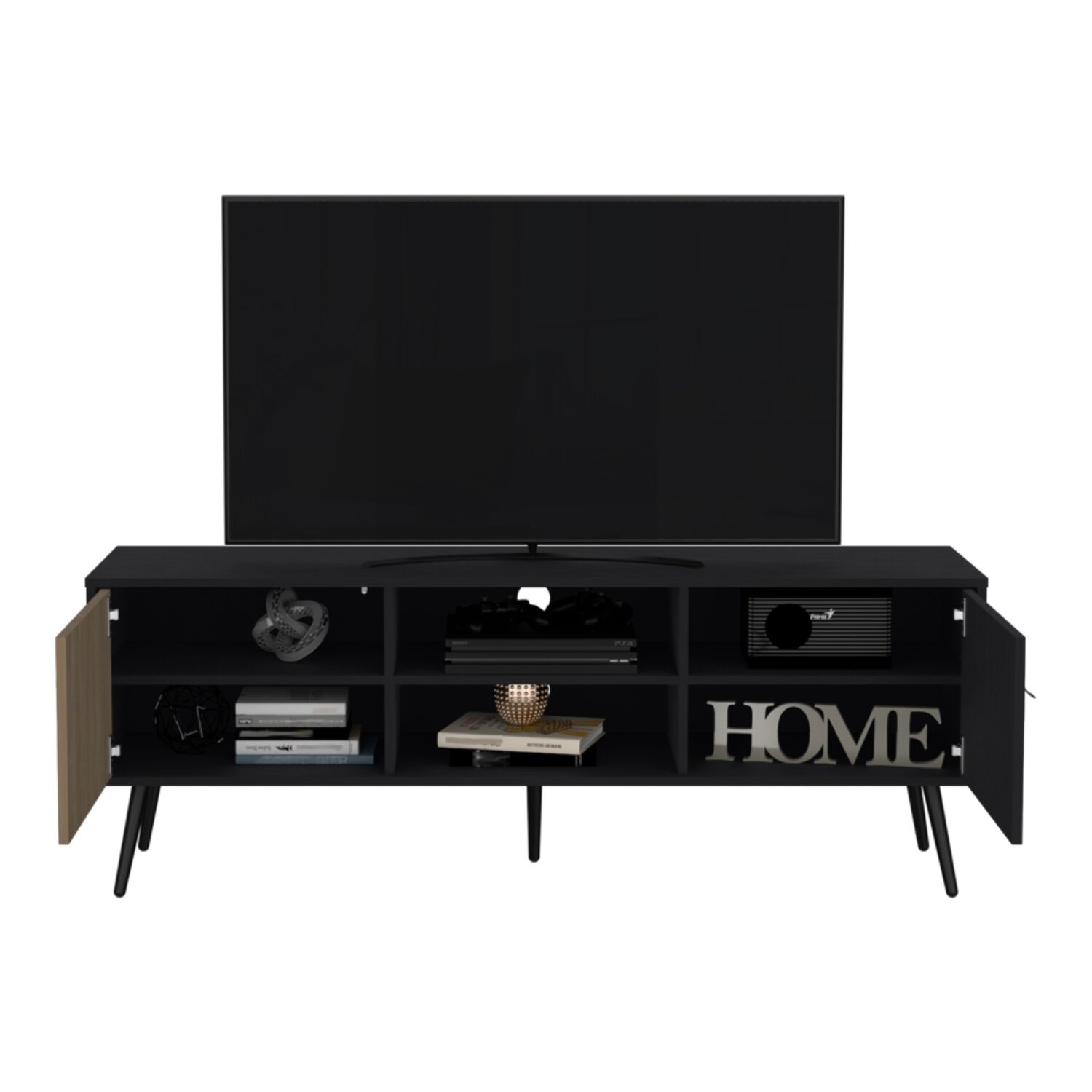Rack Tv 65" 2 Puertas Fm-022n Negro Y Caf&eacute; Claro image number 2.0