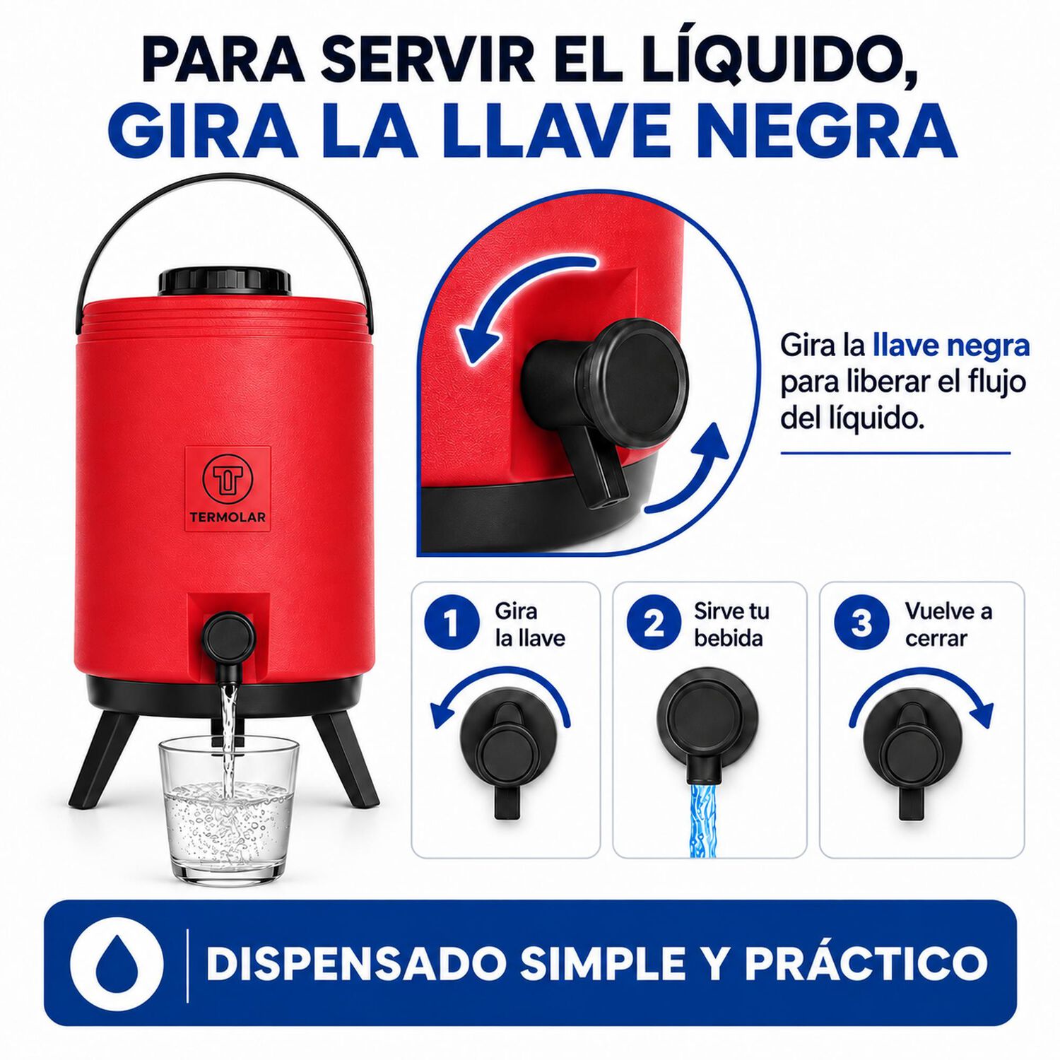 Maxi Termo Termolar 12 Litros Rojo Con Llave Y Asa image number 5.0