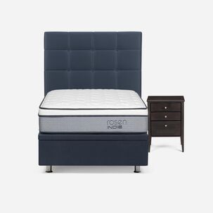 Cama Baúl Rosen Indie / 1 Plaza / Base Normal + Set De Maderas Issey Azul