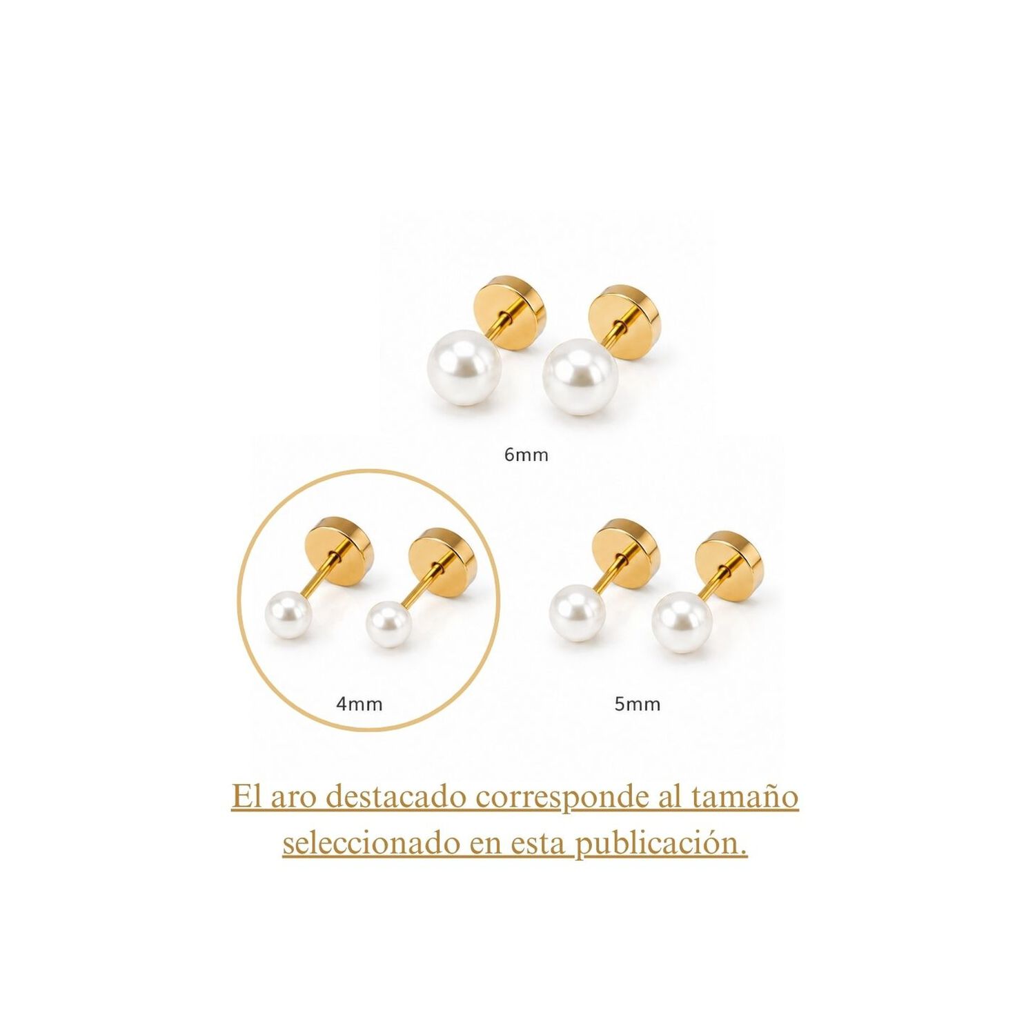 Aros Abridores Perla Casquillo 4mm N1 Oro 14k Beb&eacute; Ni&ntilde;a Dorado 4mm image number 2.0