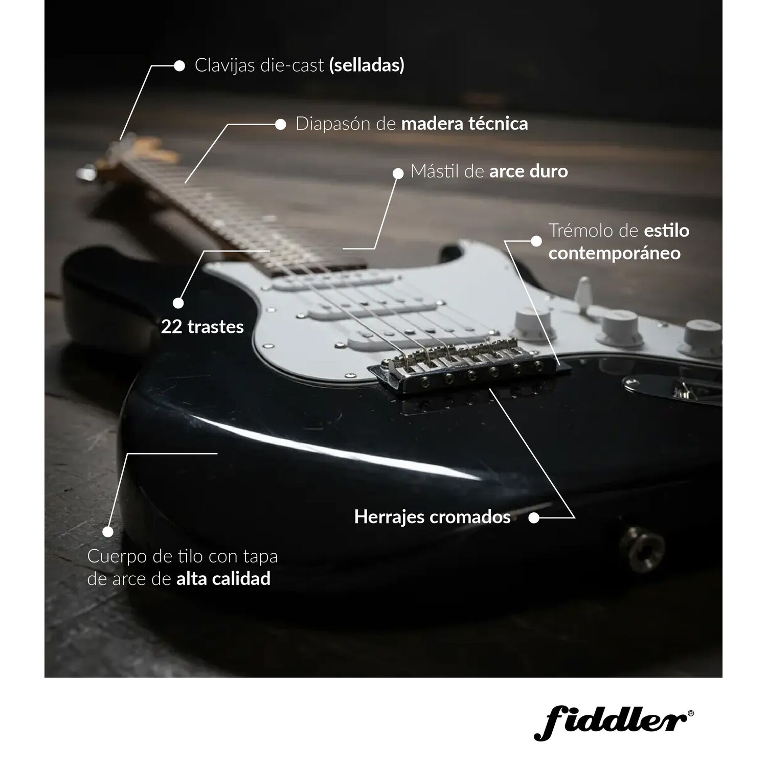 Combo Guitarra El&eacute;ctrica Negra + Amplificador Fiddler image number 6.0