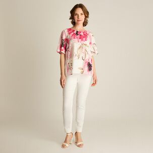 Blusa Con Botón En Espalda Manga Corta Cuello Redondo Mujer Lorenzo Di Pontti