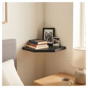 Repisa De Esquina Flotante Minimalista Negra Organizador 30cm