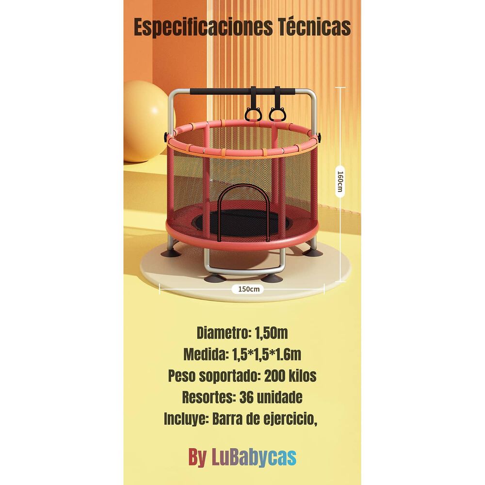Cama El&aacute;stica Trampoline 150cm Con Barra Ejercicio Lubabycas image number 7.0