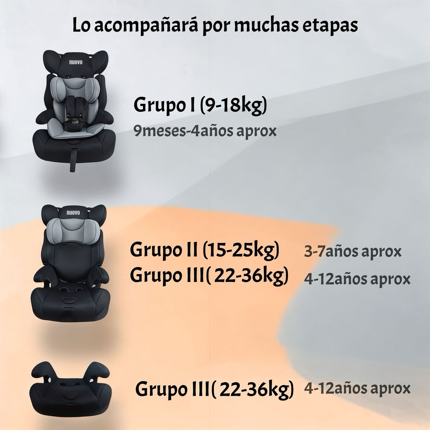 Silla De Auto Butaca 9-36kg 12 A&ntilde;os Gris Ra-e Lubabycas image number 3.0