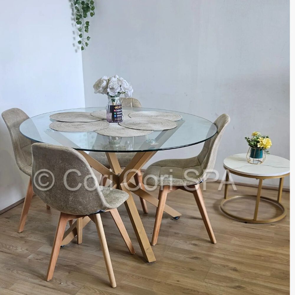 Comedor Warwick 120cm + 4 Sillas Capitonne Ecocuero Vintage Beige image number 0.0