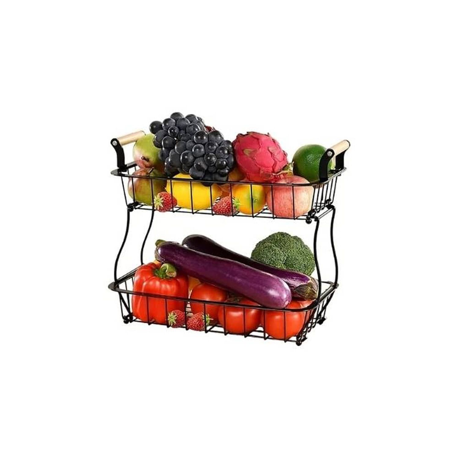 Cesta 2 Niveles Organiza Almacena Frutas Verduras Pan Cocina Color Negro image number 0.0