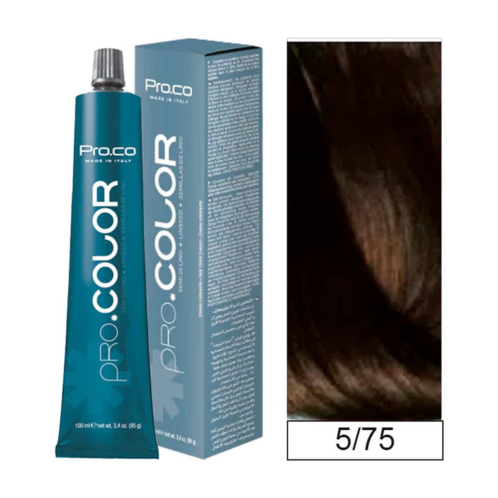 Pro.color - Tintura Permanente 5/75 Casta&ntilde;o Claro Chocolate 100ml + Oxidante image number 0.0
