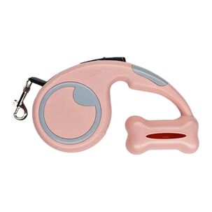 Correa Retractil Para Paseo 3m Con Porta Bolsas Mascotas Rosa