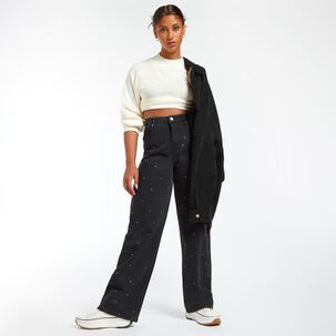 Jeans Moda Con Brillos Tiro Alto Wide Leg Mujer Rolly Go