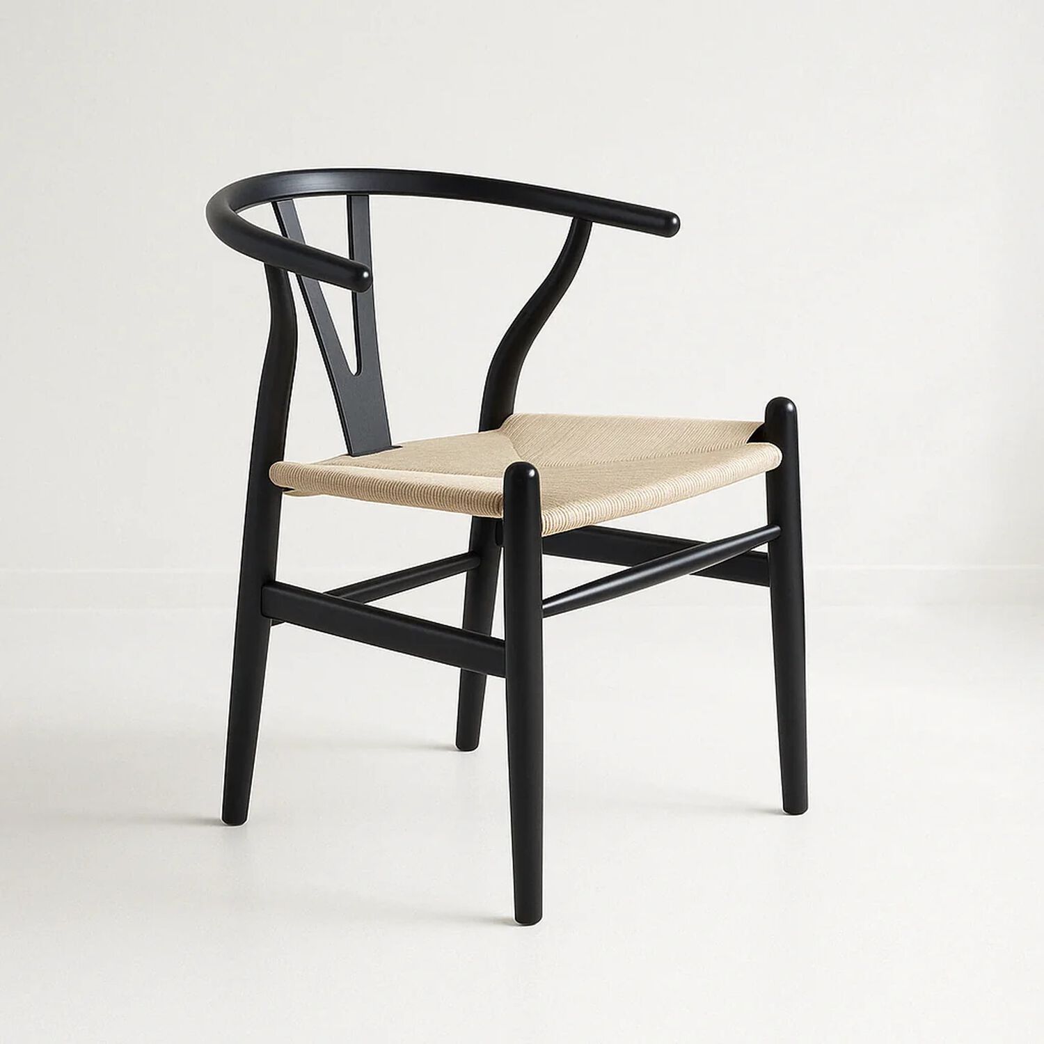 Silla Wishbone Madera Negra Y Asiento Claro image number 1.0