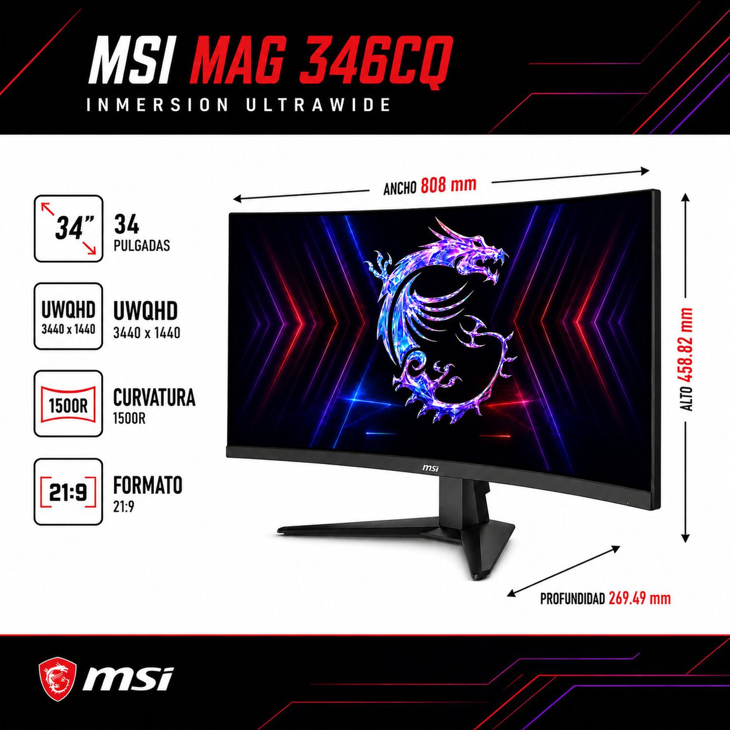 Monitor Gamer Msi 34" Curvo 180hz Ultra Flat 1ms 3440x1440px image number 10.0