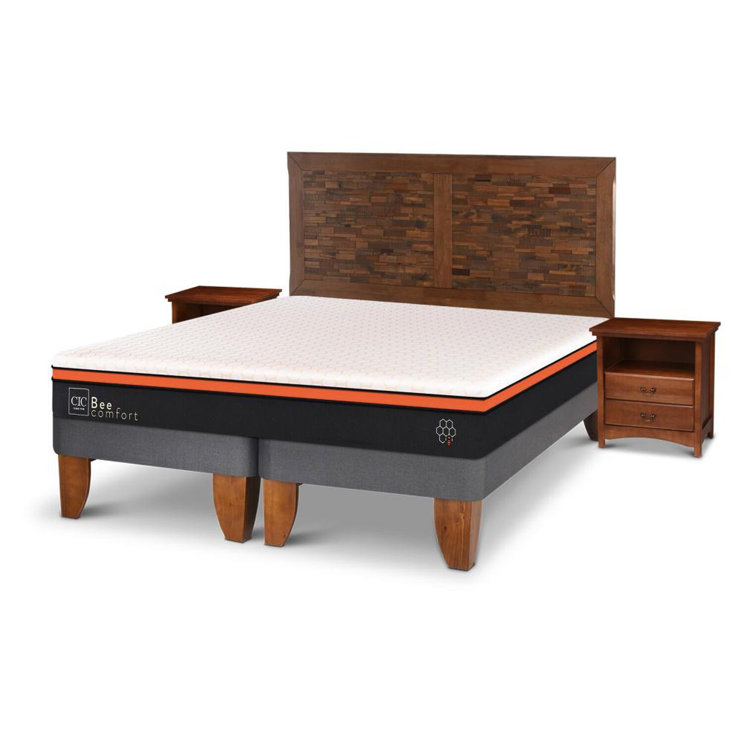 Cama Europea Cic Bee Comfort / 2 Plazas / Base Dividida + Set De Maderas image number 1.0