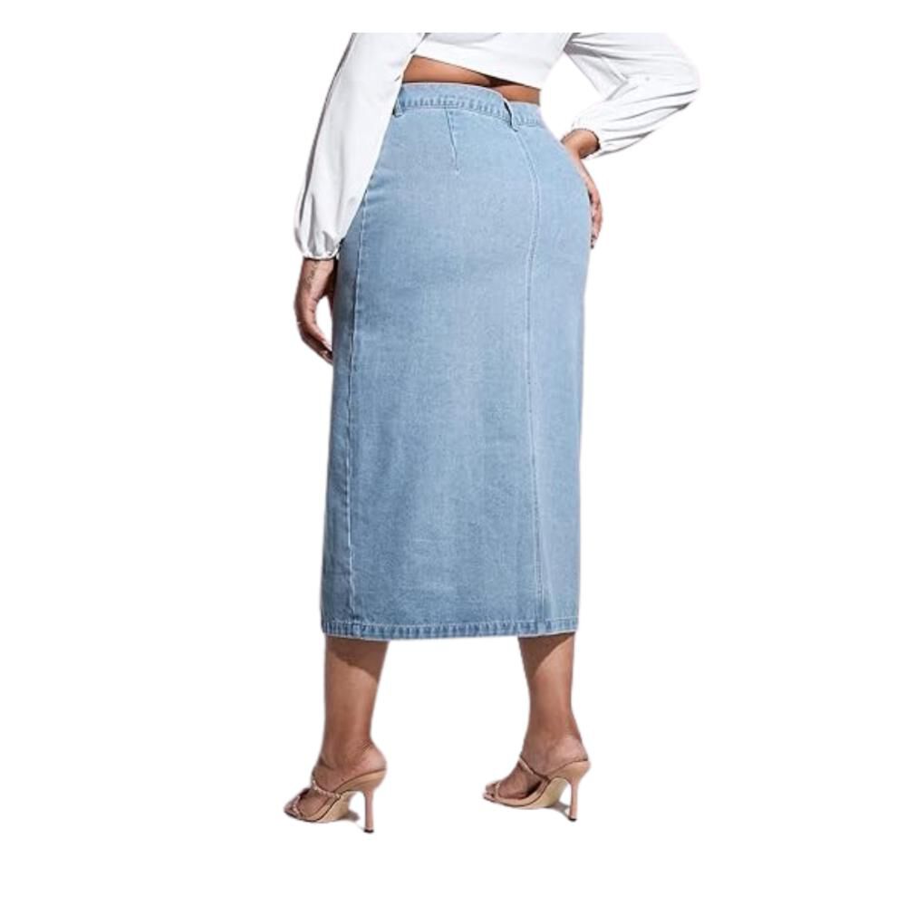 Falda Larga Jeans Mezclilla Botones Delantero Tiro Alto image number 4.0