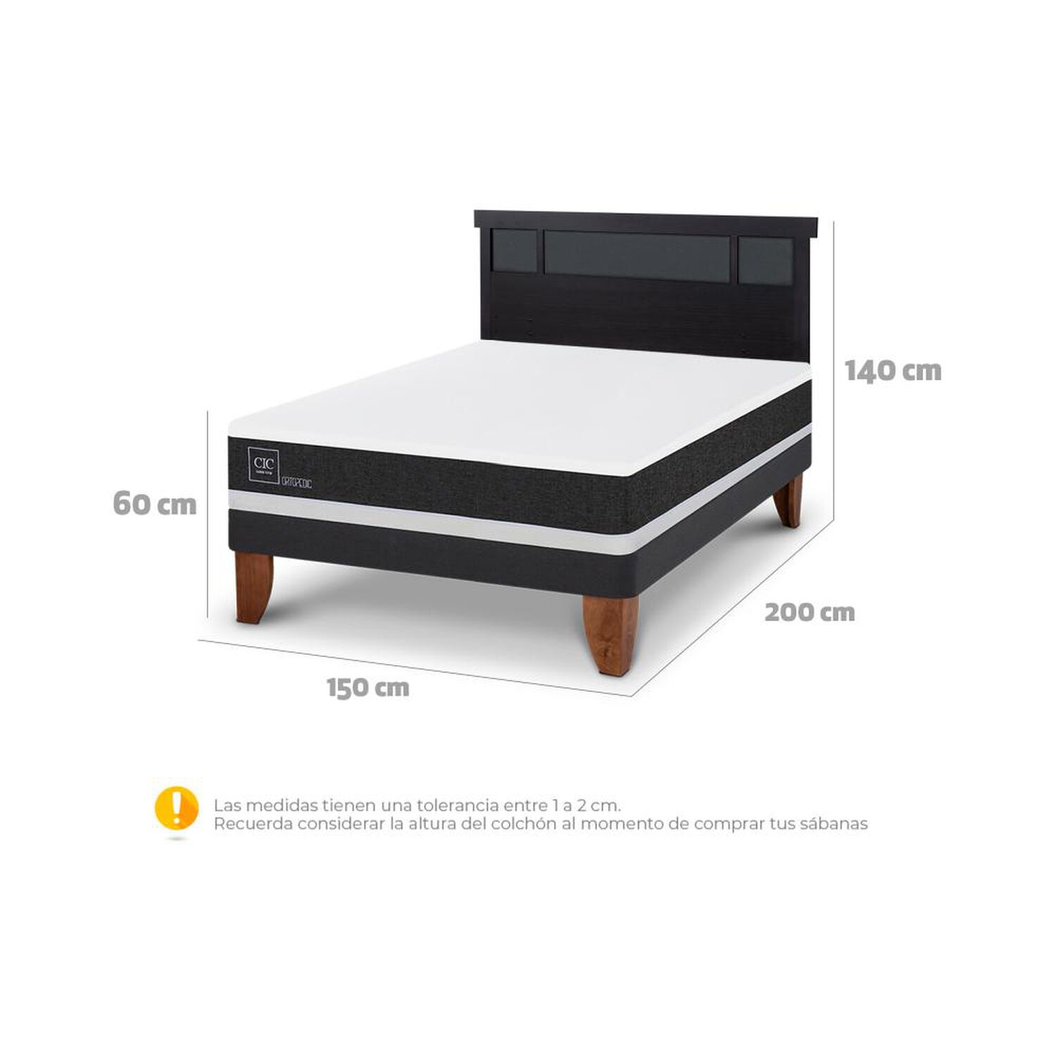 Cama Europea Cic Ortopedic / 2 Plazas / Base Normal + Respaldo image number 5.0