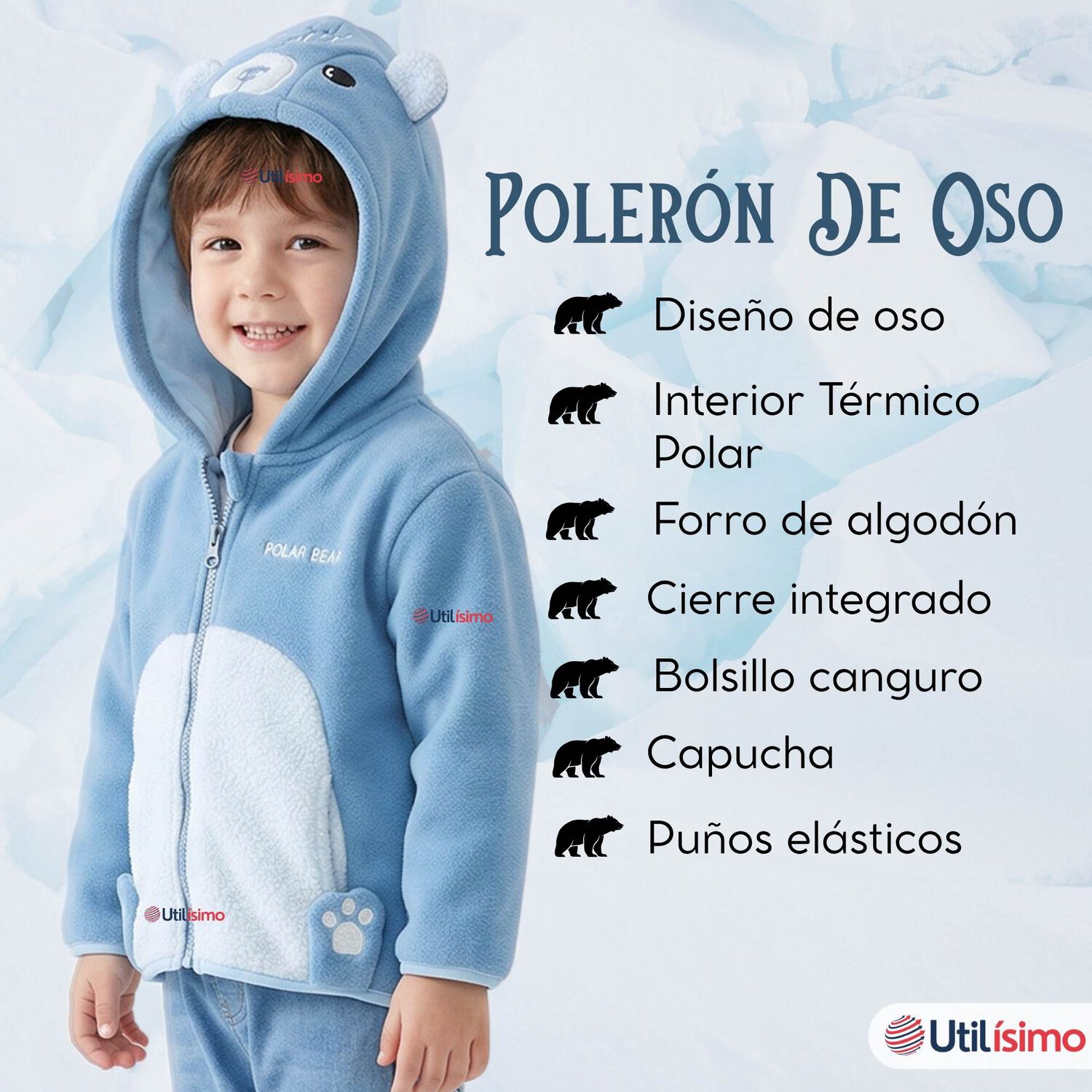 Poler&oacute;n Polar Con Capucha Invierno Beb&eacute; Ni&ntilde;o Arctic Bear image number 2.0
