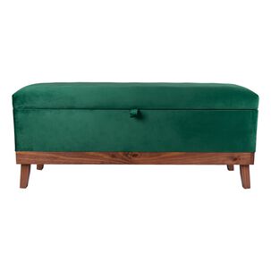 Banqueta Con Baúl Incy Verde Botella Felpa 120x40x50 Cm Máxima Design