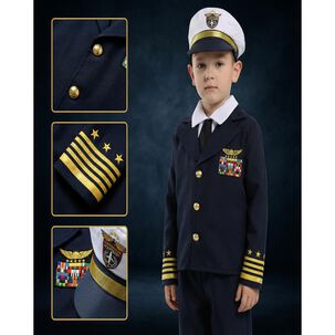 Disfraz Capit&aacute;n Naval Infantil Con Chaqueta, Gorra Y Pantal&oacute;n Para Carnaval, Halloween, Teatro Y Fiesta Tem&aacute;tica