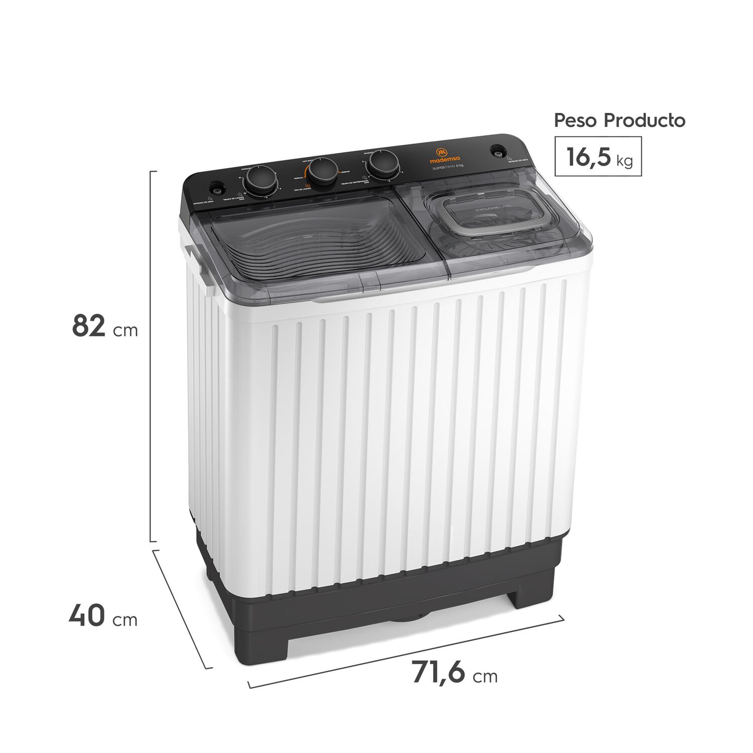 Lavadora Semi Autom&aacute;tica Mademsa 6kg Carga Superior Mwmsat6w image number 2.0