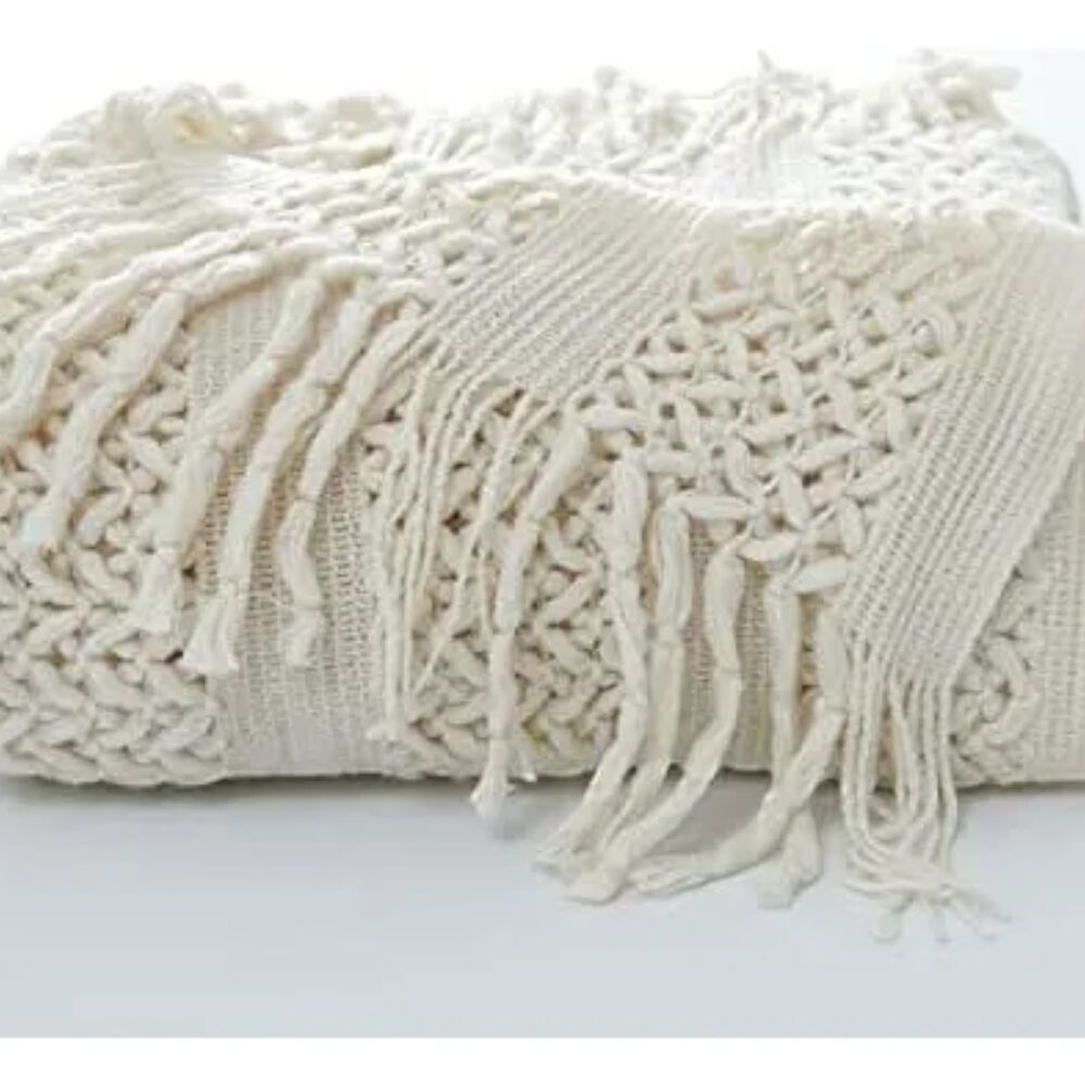 Manta Encaje De Lana Gruesa Tejida A Mano Premium 150x230cm Blanco image number 3.0