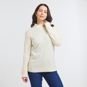 GEEPS SWEATER LISO APLICACIÓN PERLAS CUELLO REDONDO MUJER GEEPS
