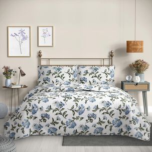Cubrecama Quilt Reversible King 250 X 240 Cm Estampado Azul Flowers Collection Martin&eacute;