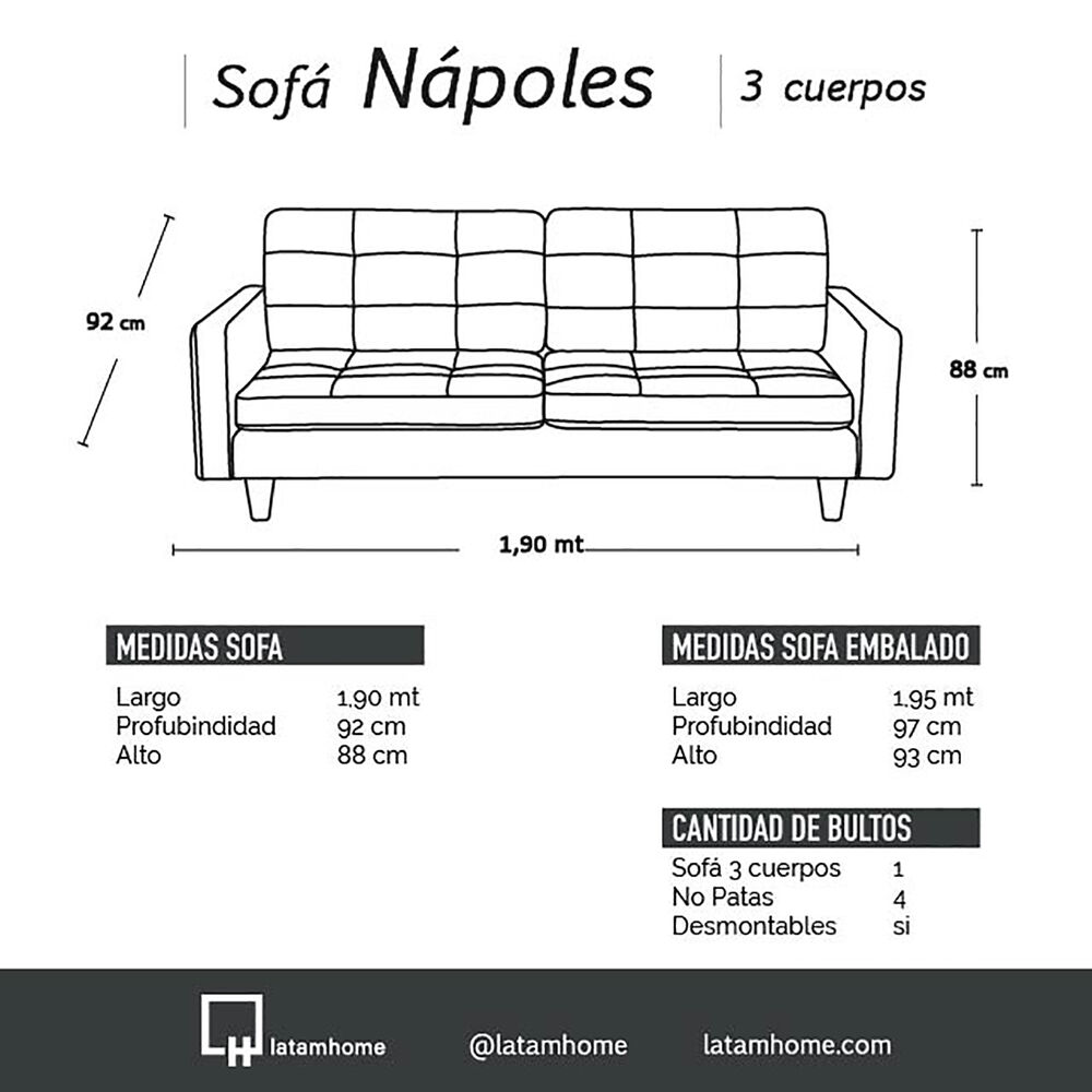 Sofa Napoles 3 Cuerpos Tela Velvet Chocolate image number 3.0