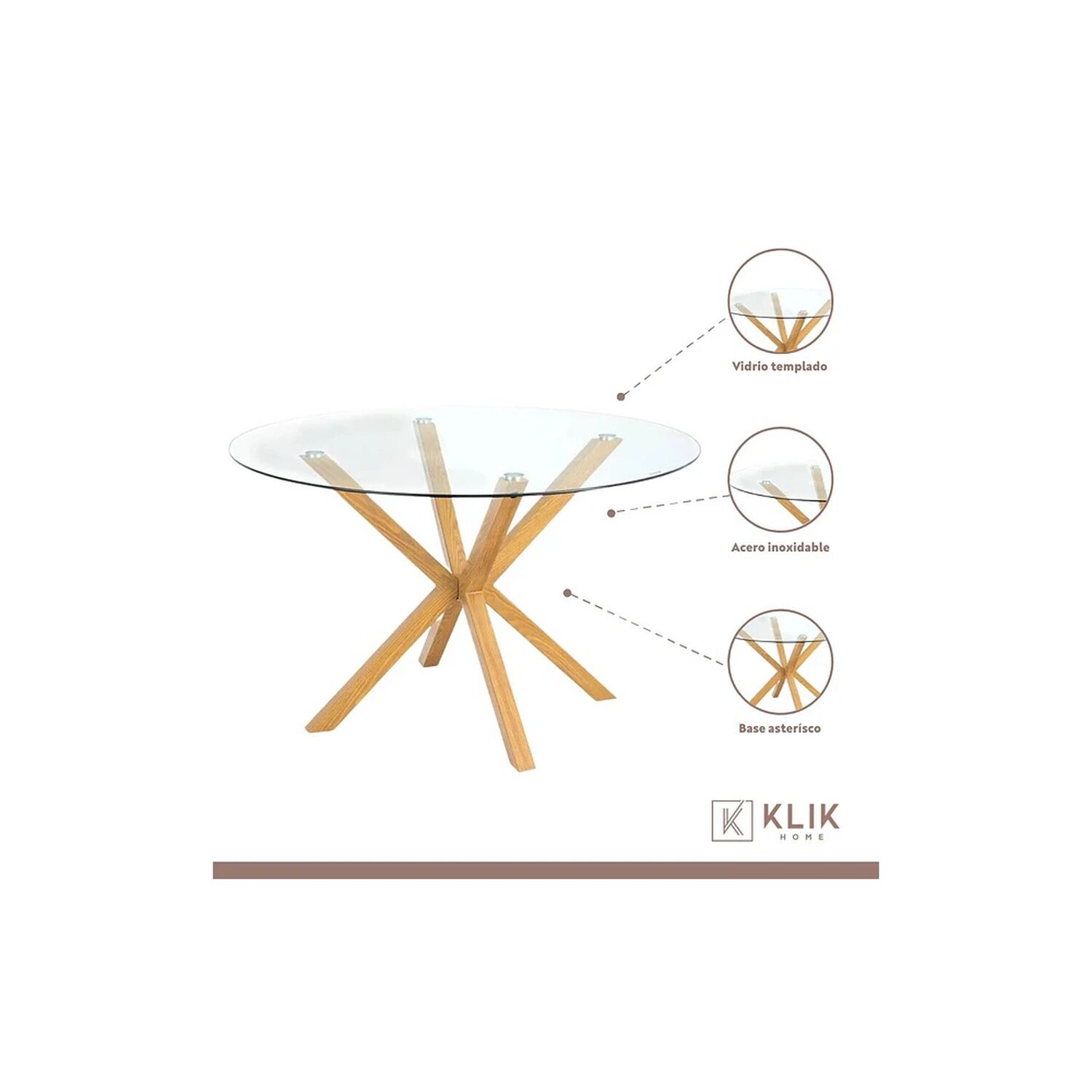 Mesa De Comedor Redonda De Vidrio Cross 120cm + 5 Silla Macron Terciopelo - Beige image number 3.0