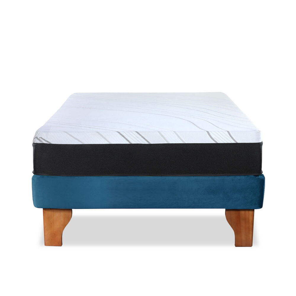 Cama Europea Zen Pro 1.5 Plazas Tela Velvet Azul Petroleo image number 2.0