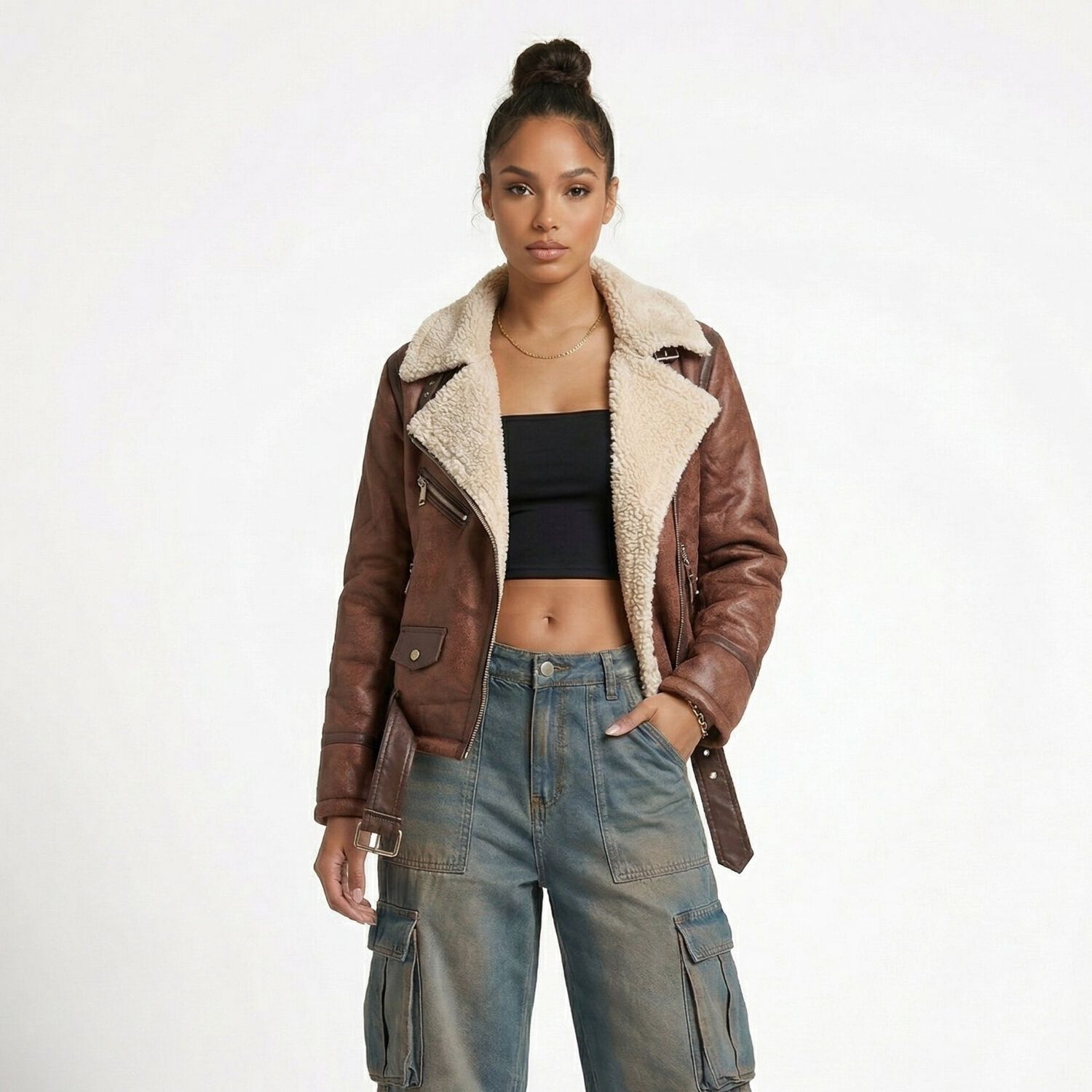 Chaqueta Aviadora Ecocuero Soft Forro Mujer Regina