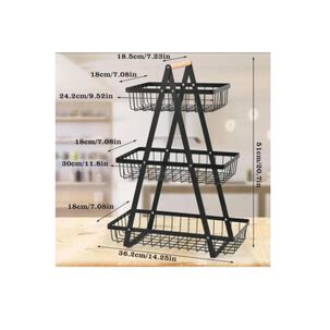 Cesta Frutas Vegetales Organizador Acero/madera 3 Niveles