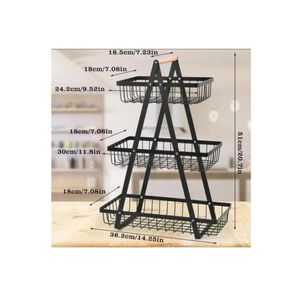 Cesta Frutas Vegetales Organizador Acero/madera 3 Niveles