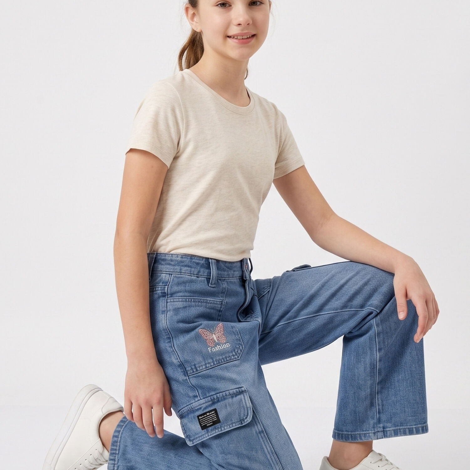 Pantalon Cargo Ni&ntilde;a Jeans Moda Urbana Con Bolsillos image number 4.0