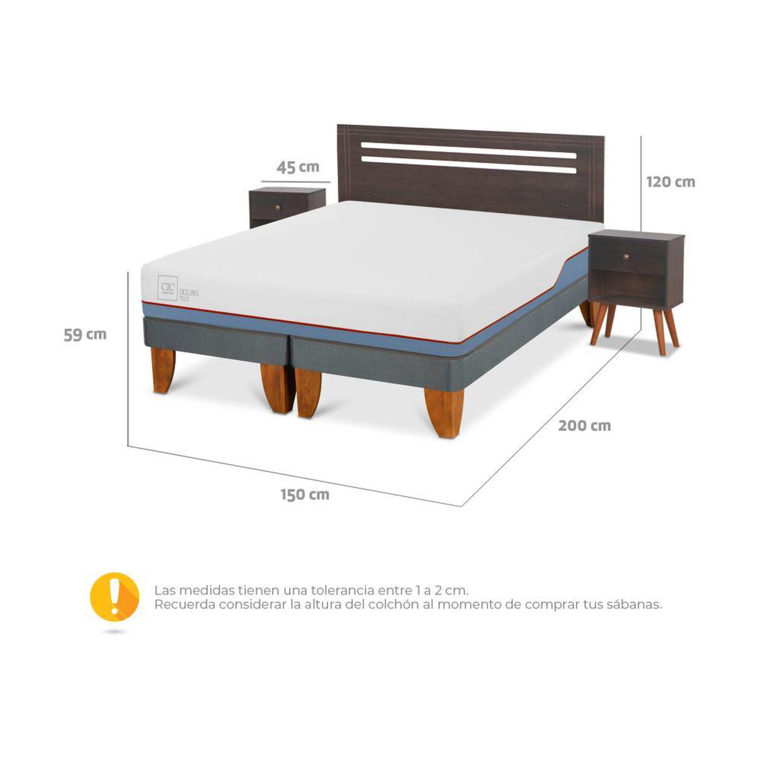 Cama Europea Cic Excellence Plus / 2 Plazas / Base Dividida + Set De Maderas image number 3.0