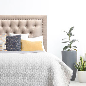 Respaldo De Cama Capitoné Frame Tachas Felpa Beige 1,5 Plazas
