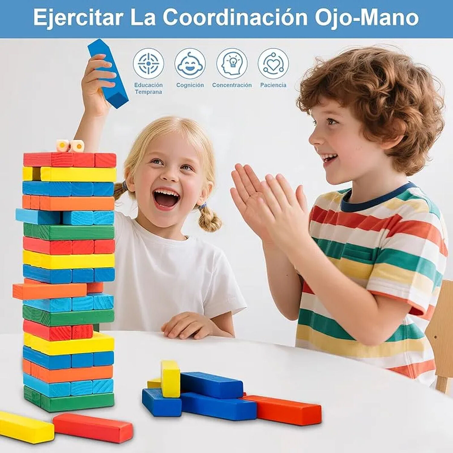 Juego Yenga Colores Bloques Educativo Para Ni&ntilde;os 54 Piezas image number 3.0