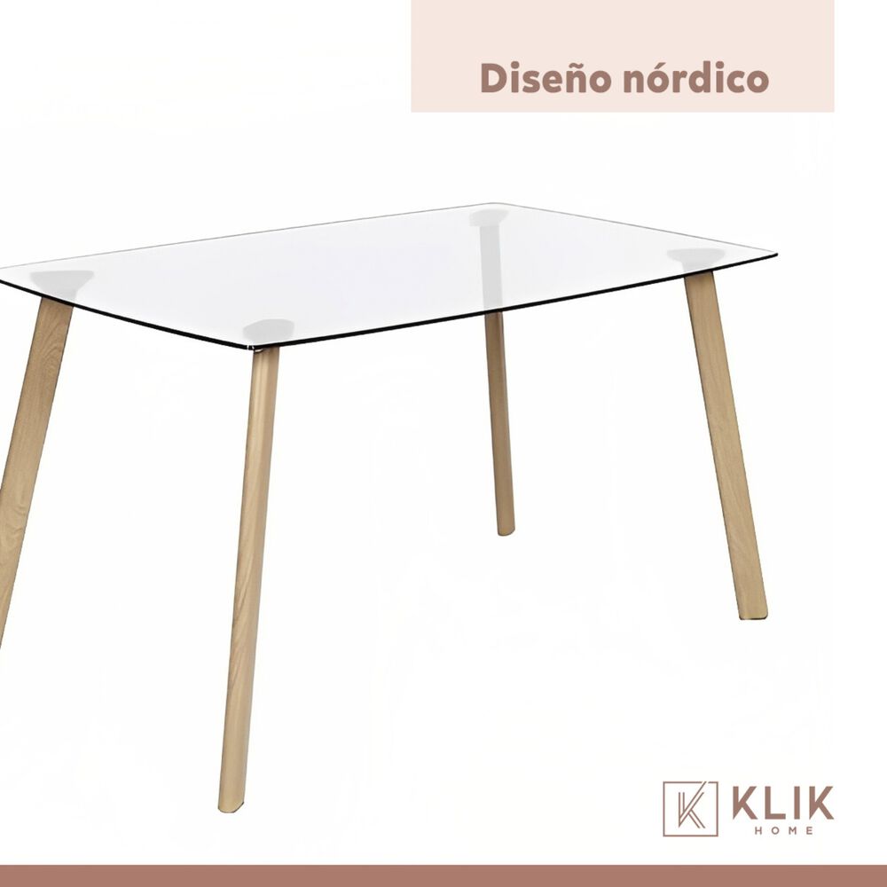 Comedor Mesa De Vidrio Rectangular 140x90cm + 6 Sillas Dining Liana Acolchadas - Blancas image number 6.0