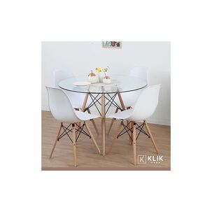 Comedor Mesa Eames Vidrio 100cm + 4 Sillas Eames Blancas