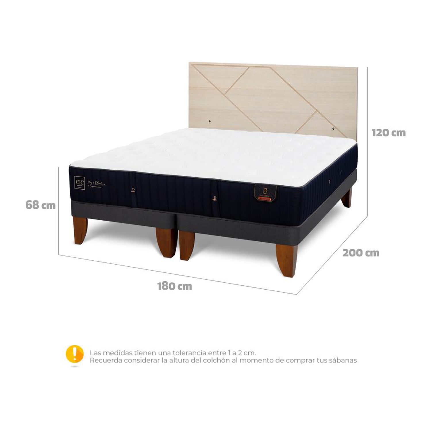 Cama Europea Cic Linea Premium / King / Base Dividida + Respaldo image number 6.0